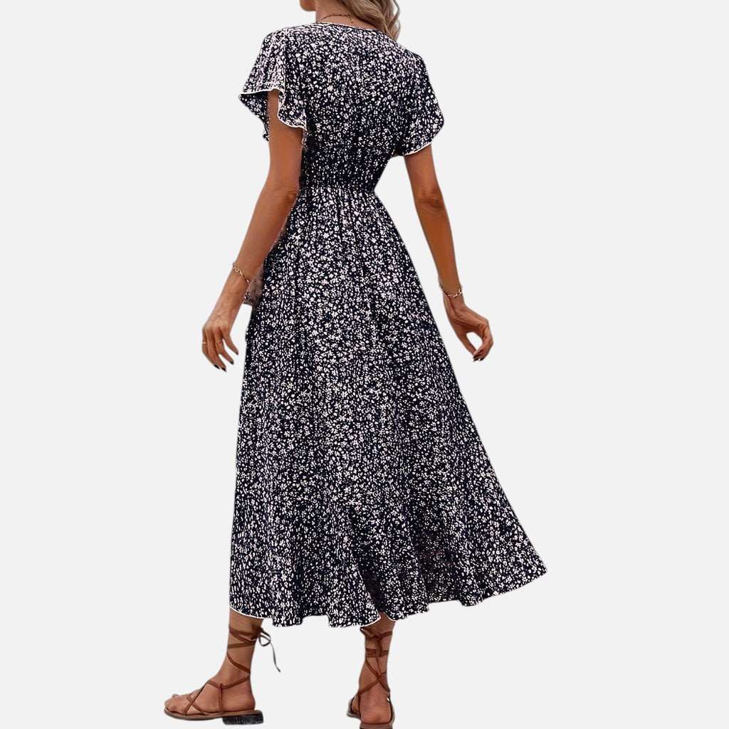 Montavero | Robe Femme Manches Courtes – Silhouette Col V Raffinée