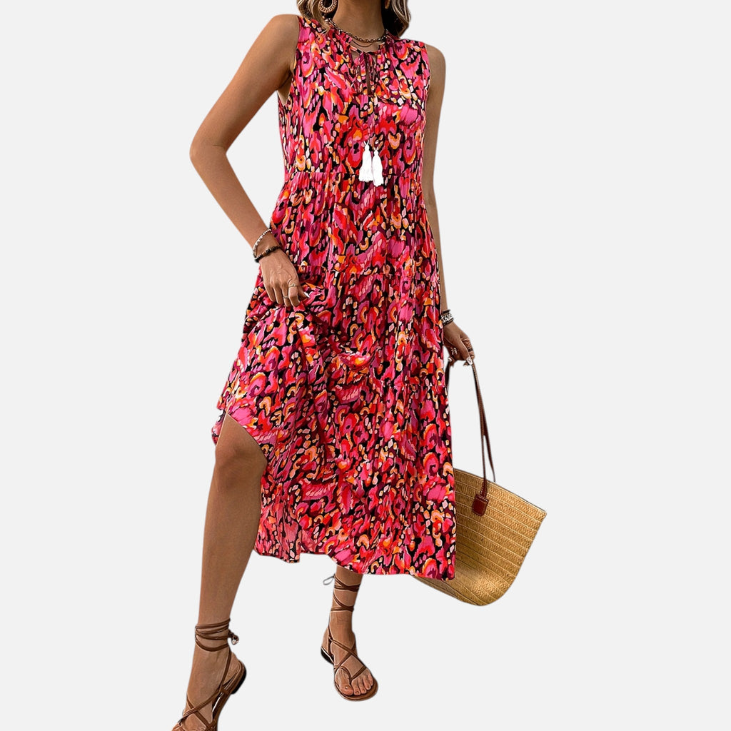 Montavero | Robe Femme Bohème Sans Manches – Imprimé à Pampilles