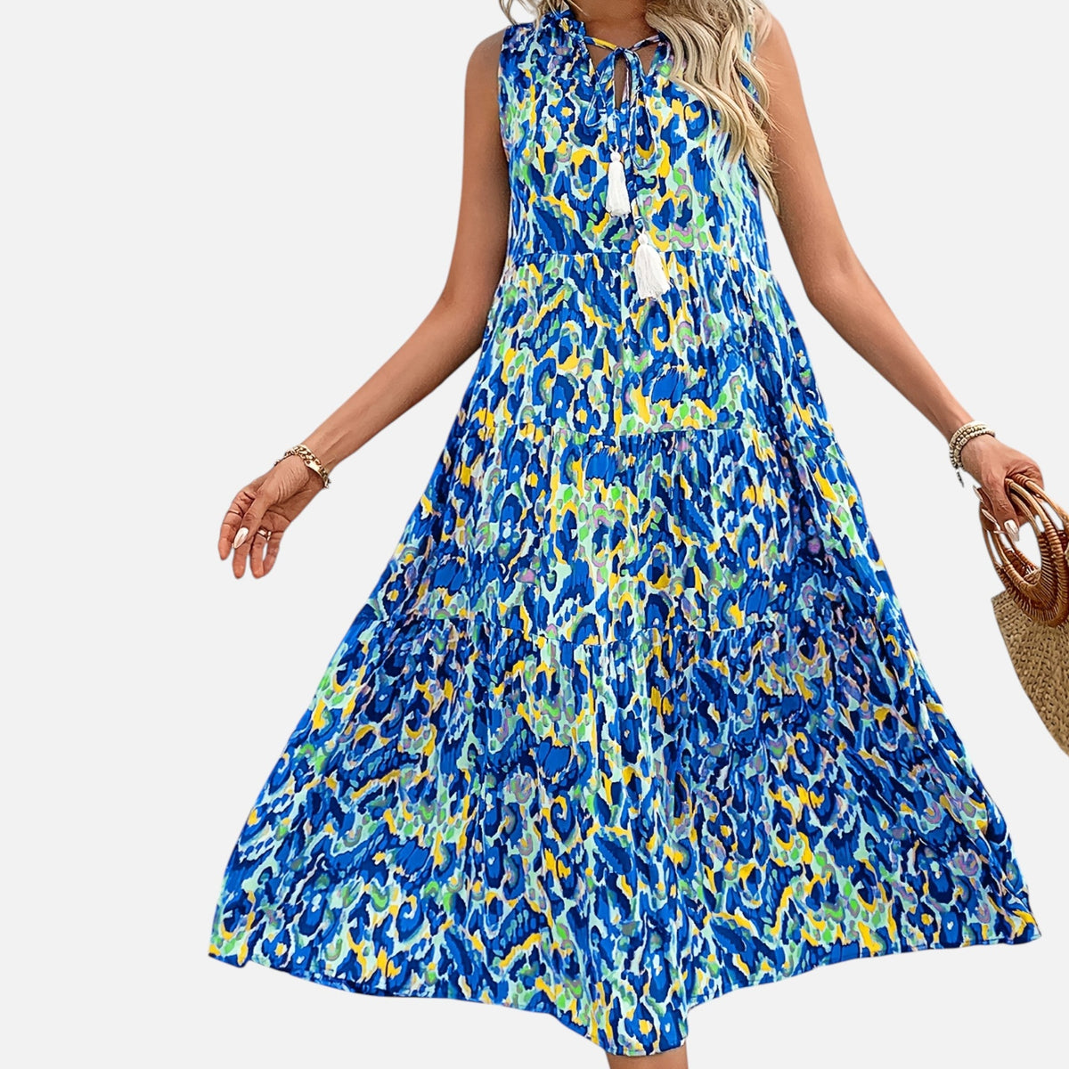 Montavero | Robe Femme Bohème Sans Manches – Imprimé à Pampilles