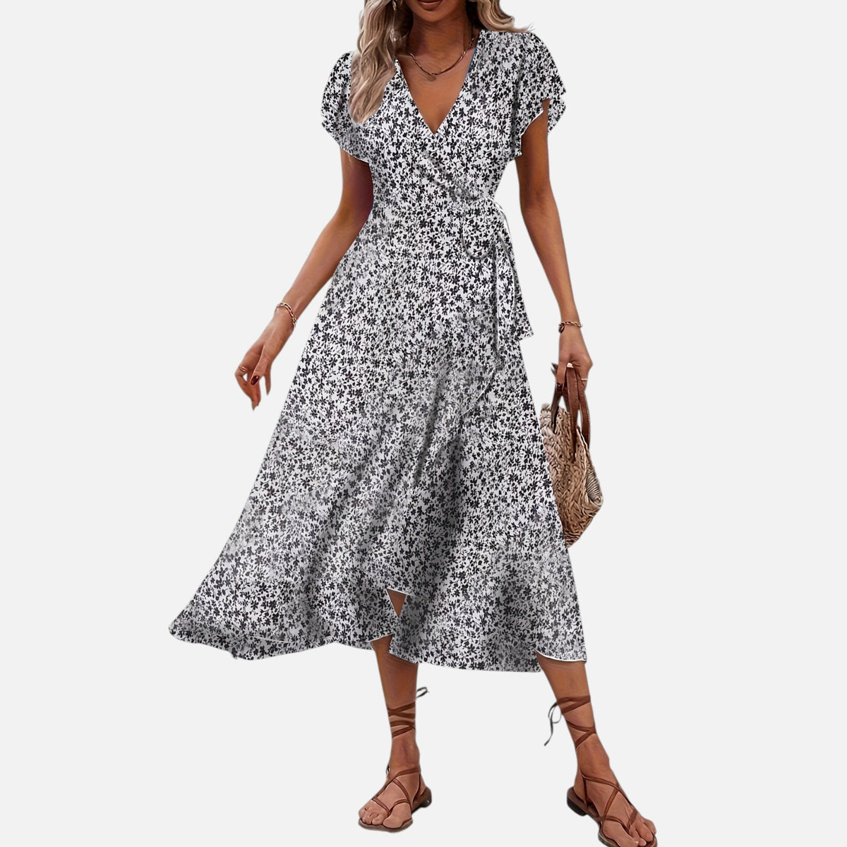 Montavero | Robe Femme Manches Courtes – Silhouette Col V Raffinée