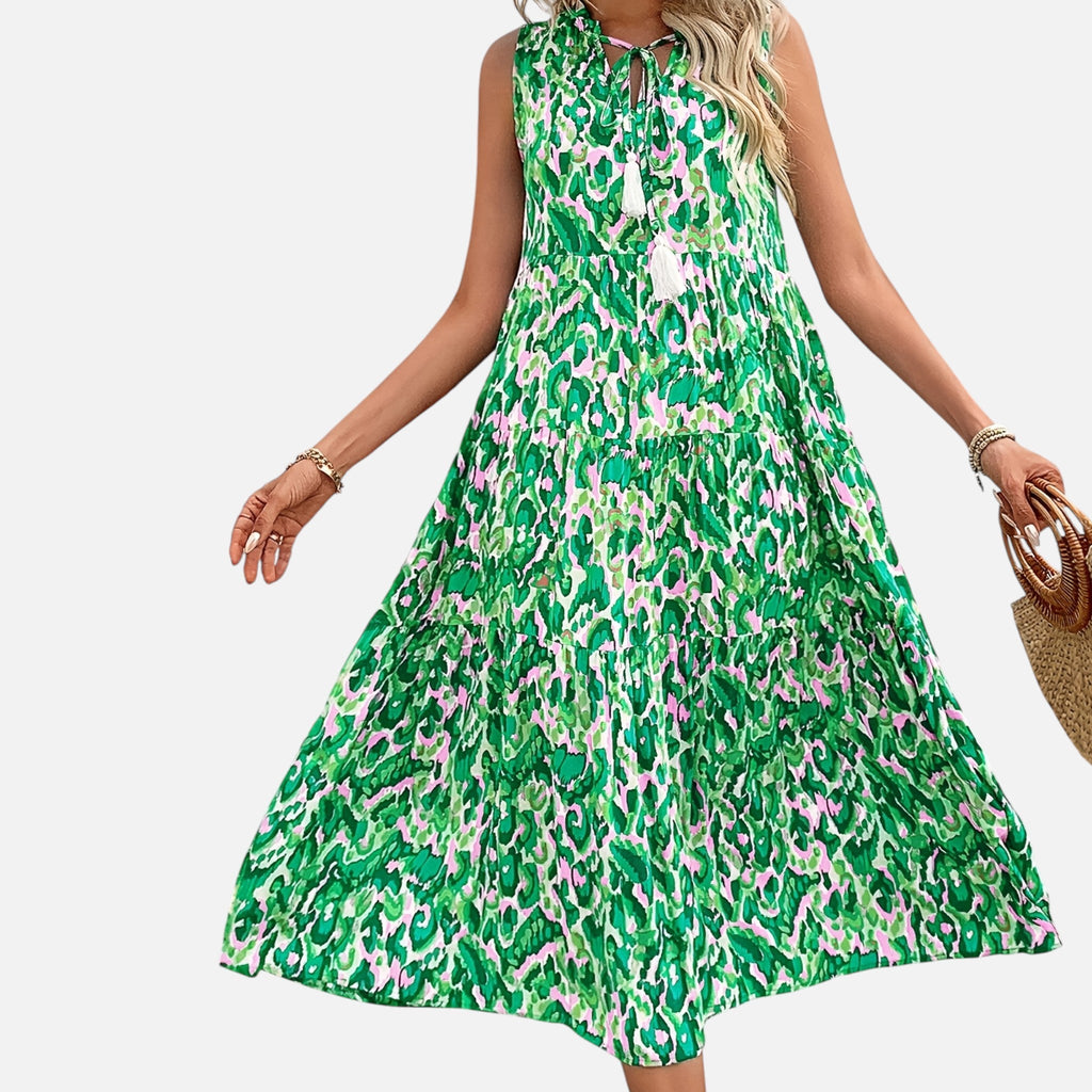Montavero | Robe Femme Bohème Sans Manches – Imprimé à Pampilles