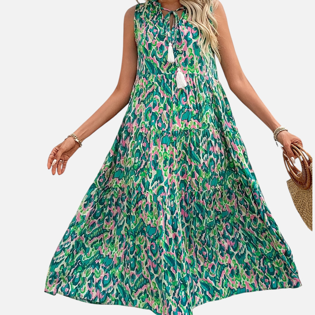 Montavero | Robe Femme Bohème Sans Manches – Imprimé à Pampilles