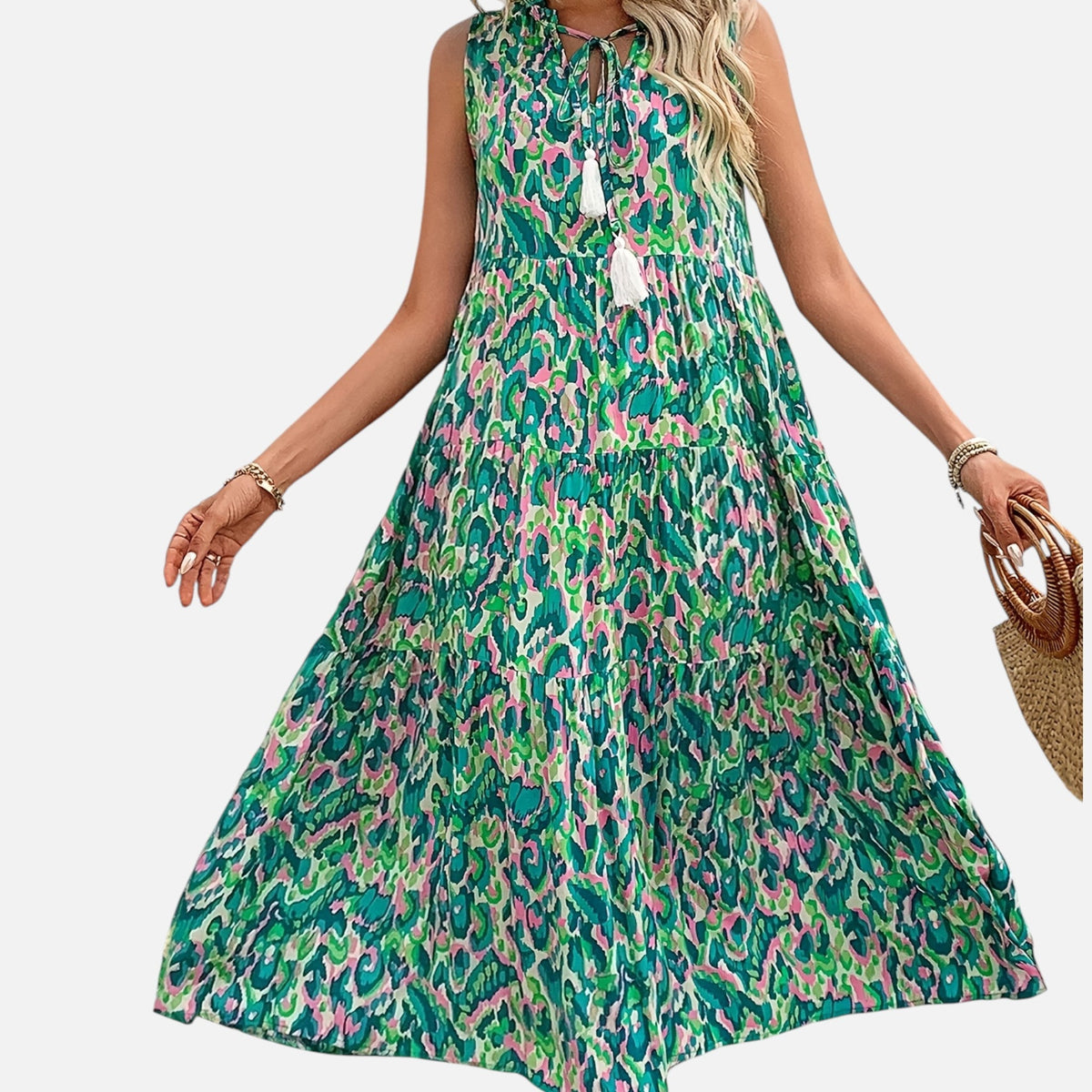 Montavero | Robe Femme Bohème Sans Manches – Imprimé à Pampilles