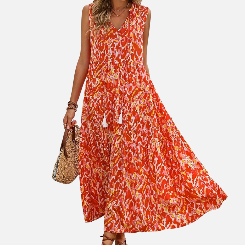 Montavero | Robe Femme Bohème Sans Manches – Imprimé à Pampilles