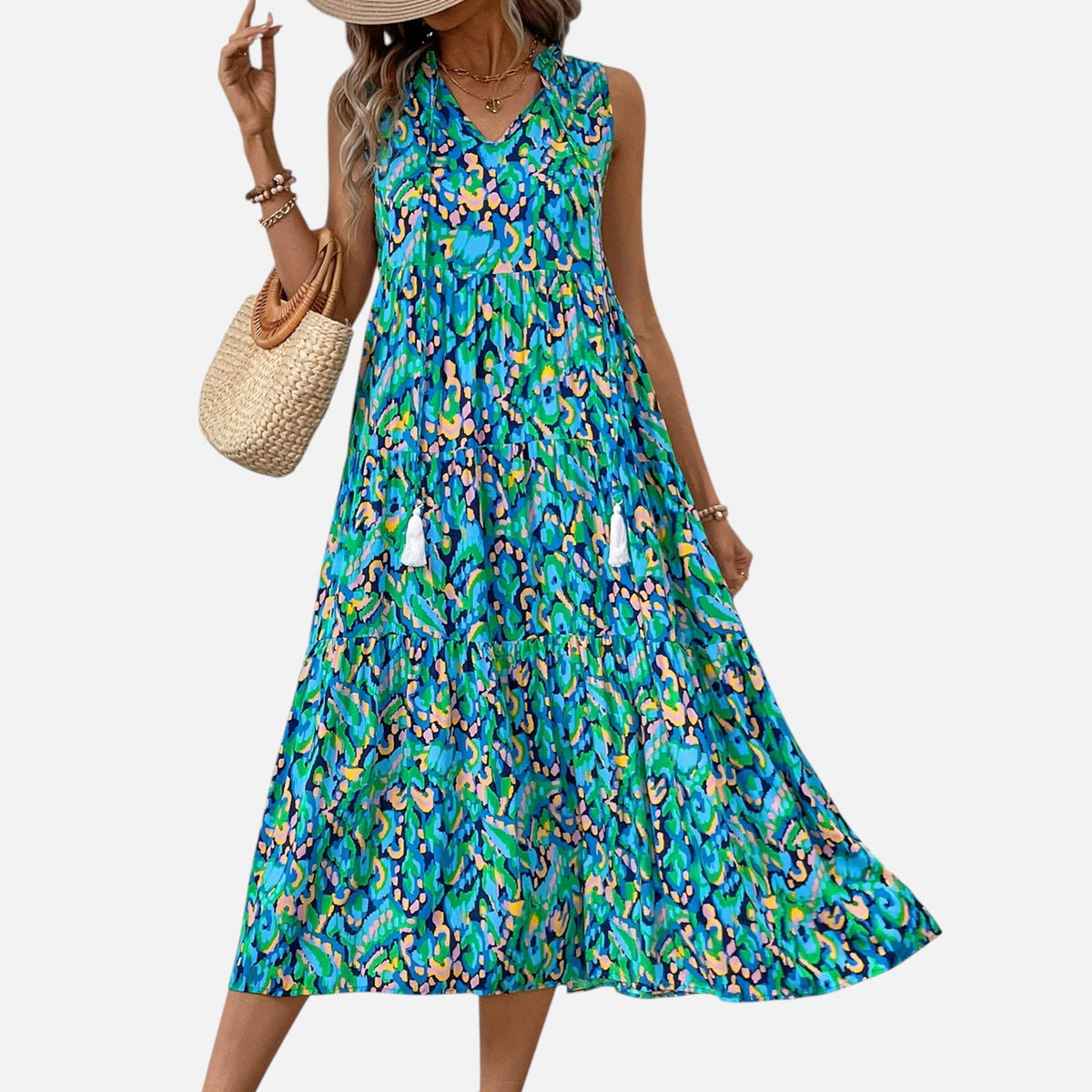 Montavero | Robe Femme Bohème Sans Manches – Imprimé à Pampilles