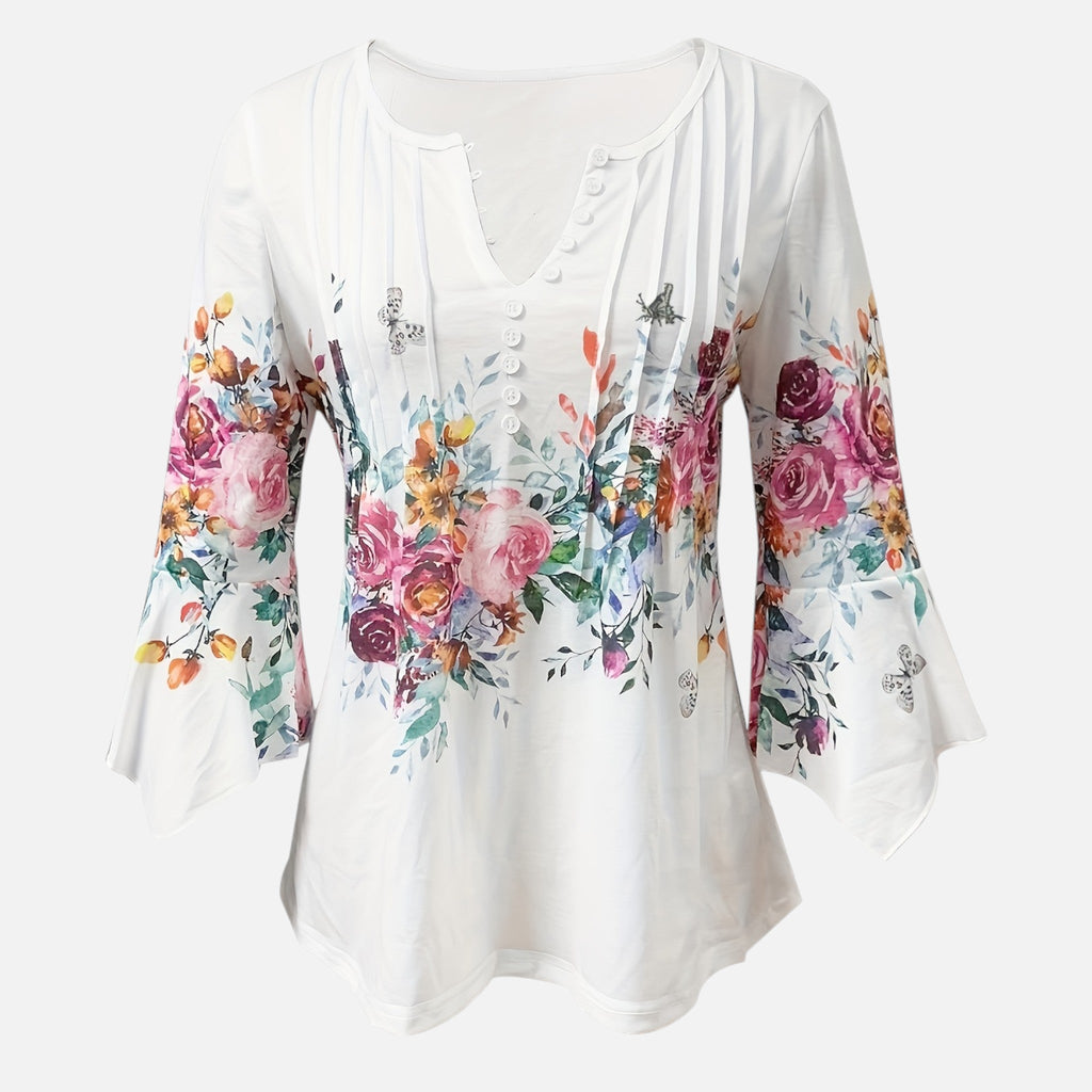 Montavero | Blouse Femme Col Cranté – Imprimé Floral Élégant