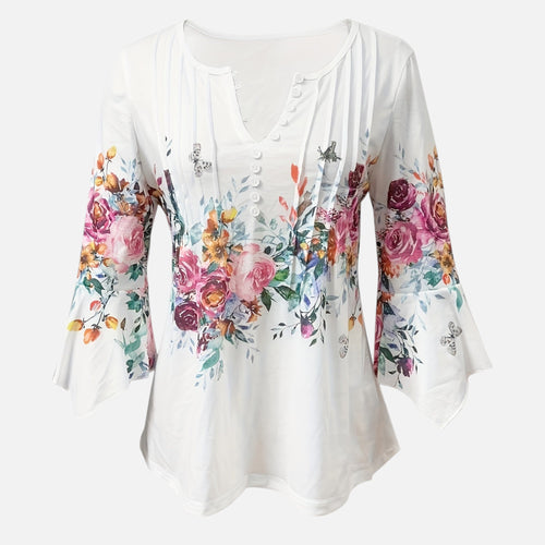 Montavero | Blouse Femme Col Cranté – Imprimé Floral Élégant