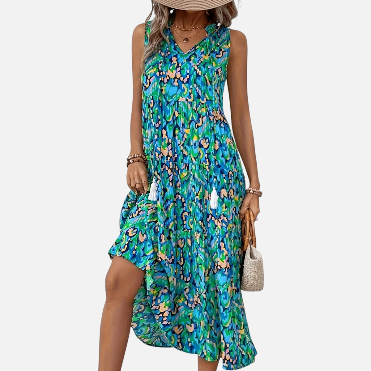 Montavero | Robe Femme Bohème Sans Manches – Imprimé à Pampilles