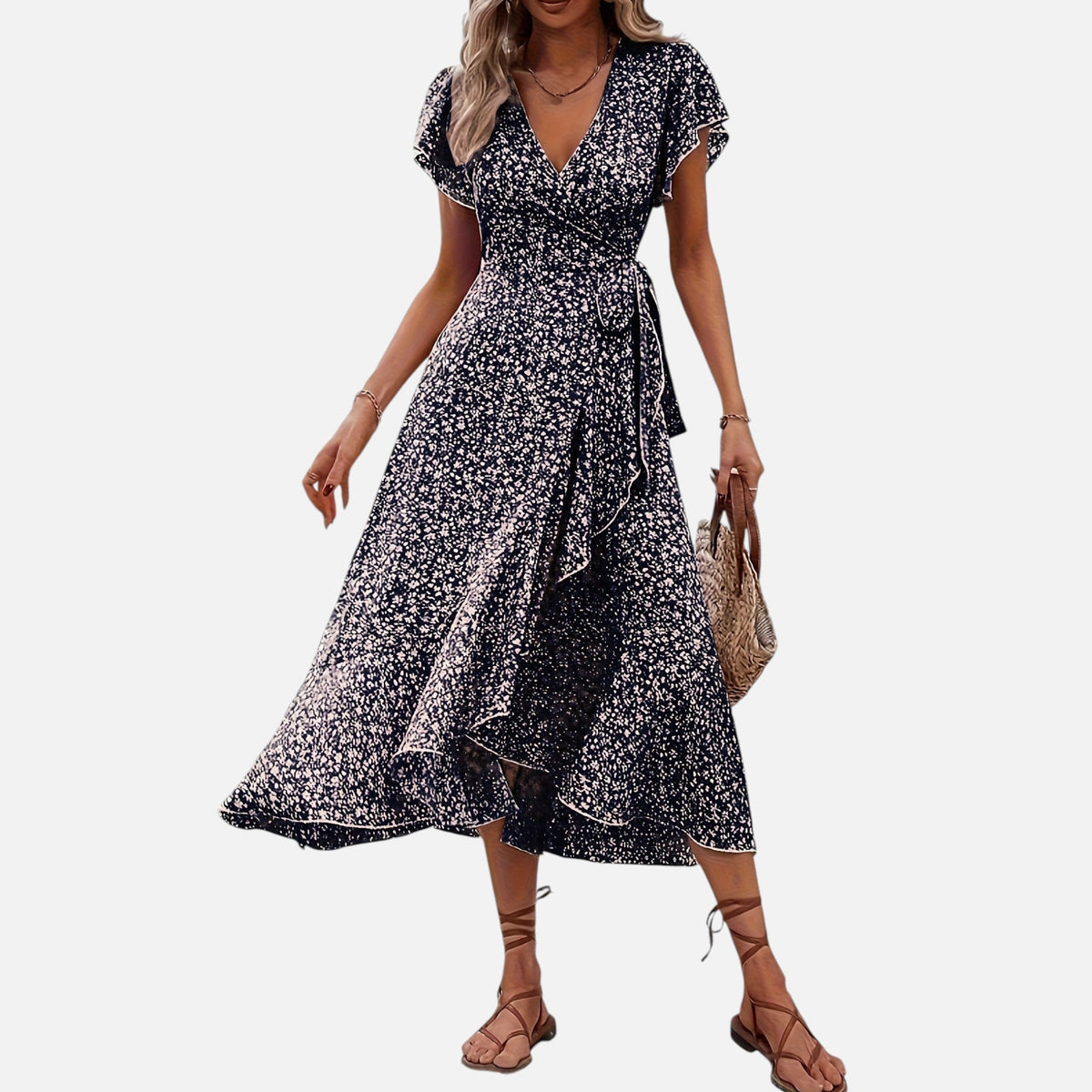 Montavero | Robe Femme Manches Courtes – Silhouette Col V Raffinée