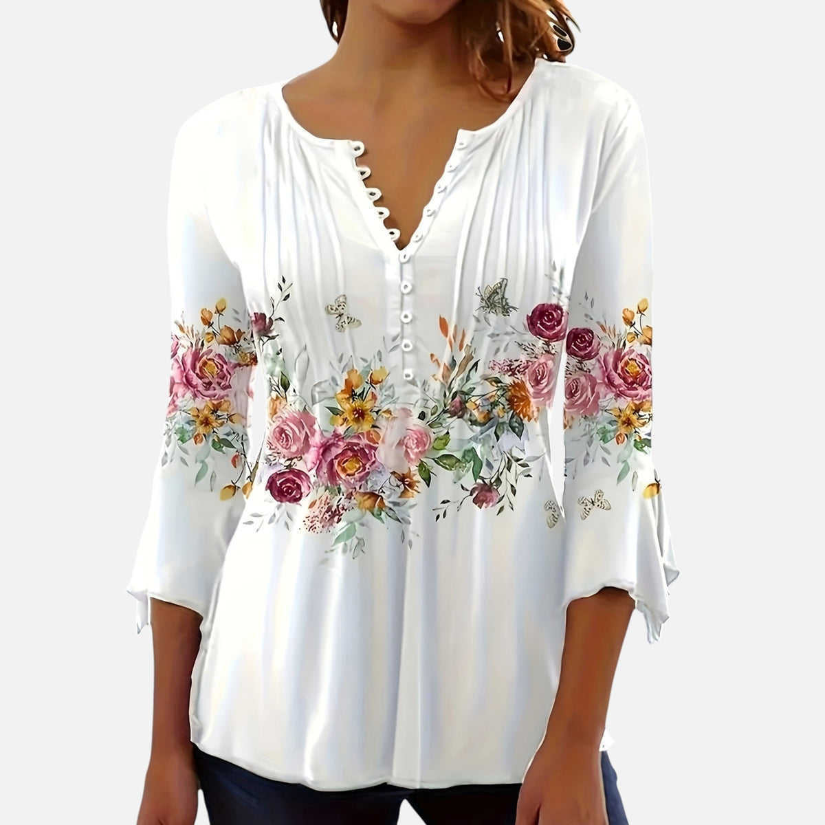 Montavero | Blouse Femme Col Cranté – Imprimé Floral Élégant
