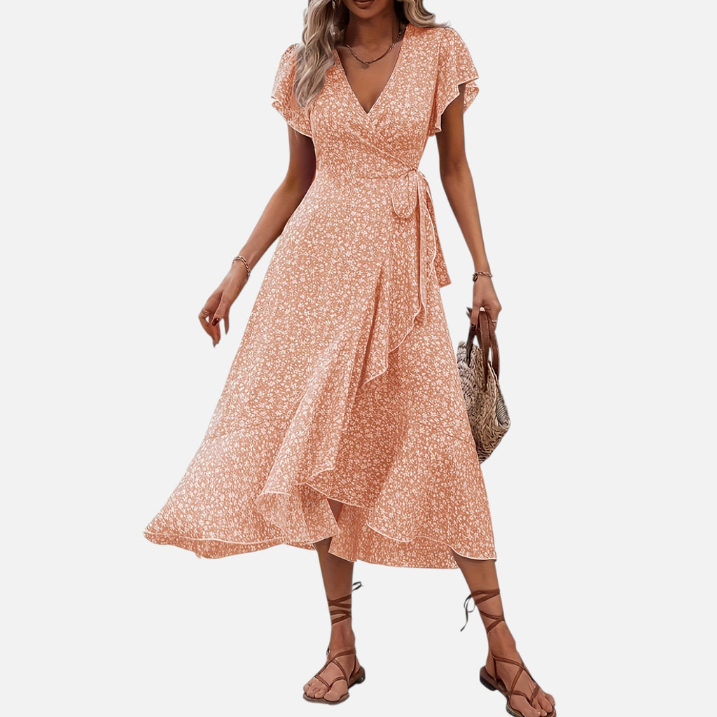 Montavero | Robe Femme Manches Courtes – Silhouette Col V Raffinée