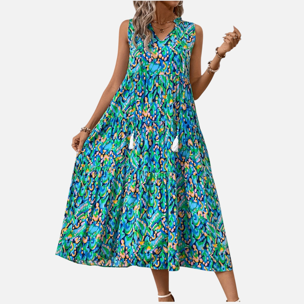 Montavero | Robe Femme Bohème Sans Manches – Imprimé à Pampilles