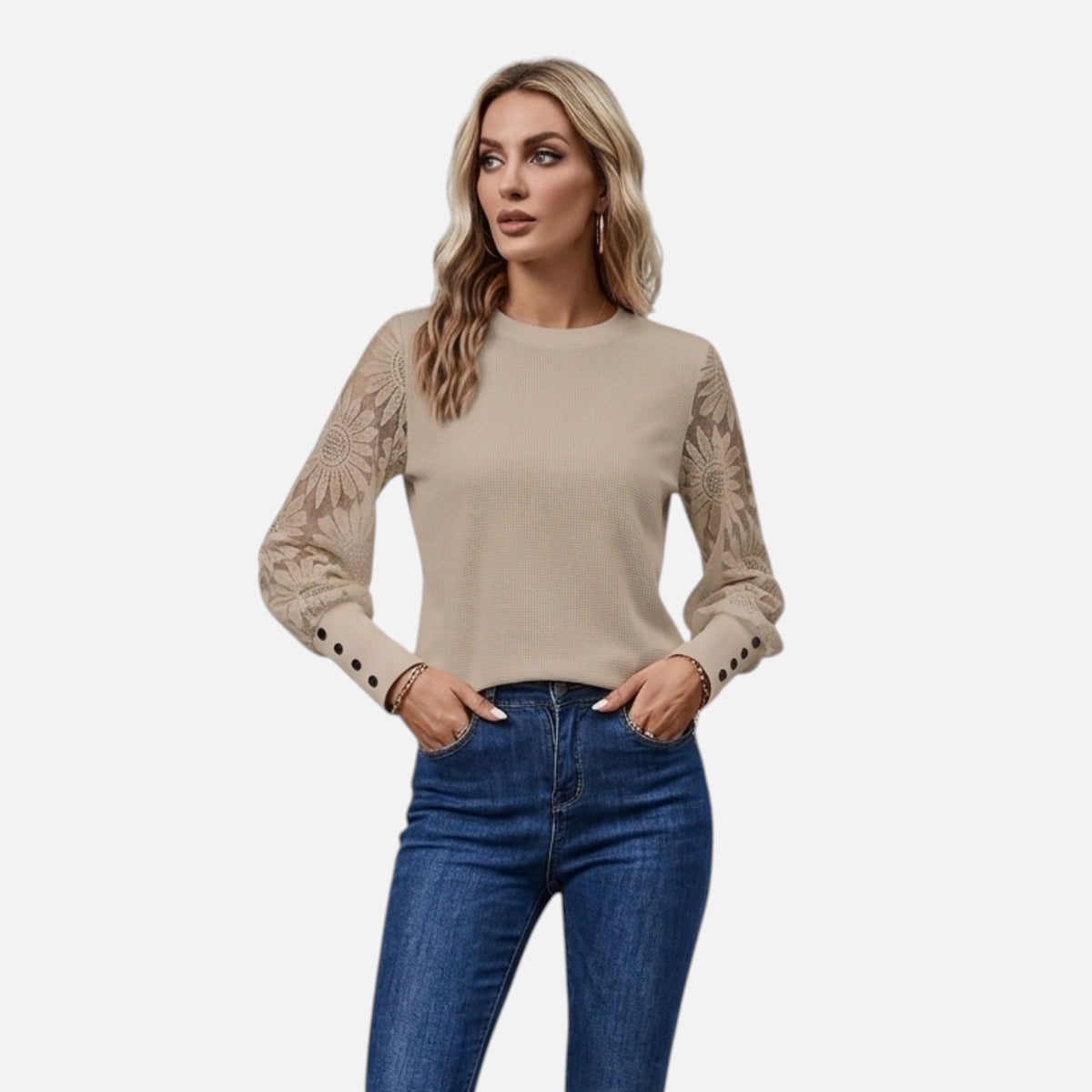 Montavero | Blouse Femme Printemps – Style Kaki Dentelle Raffinée