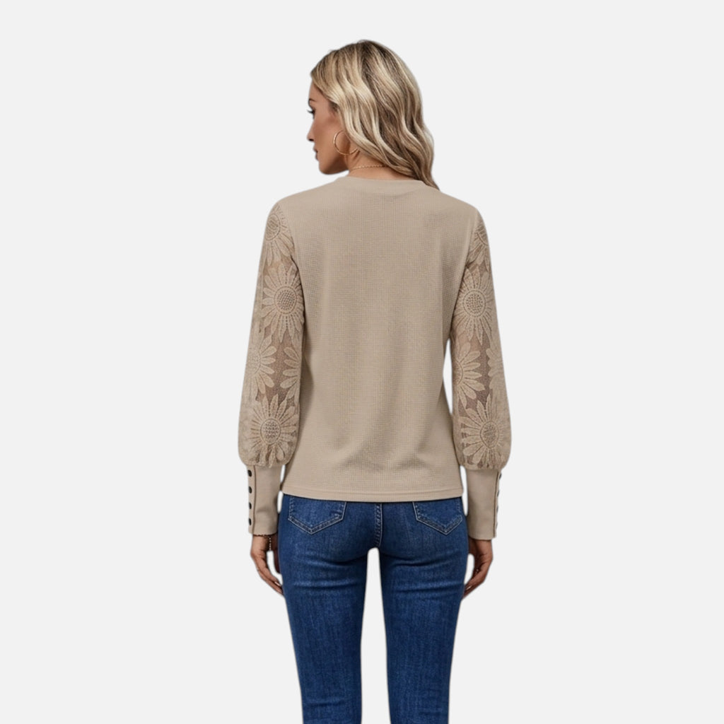 Montavero | Blouse Femme Printemps – Style Kaki Dentelle Raffinée