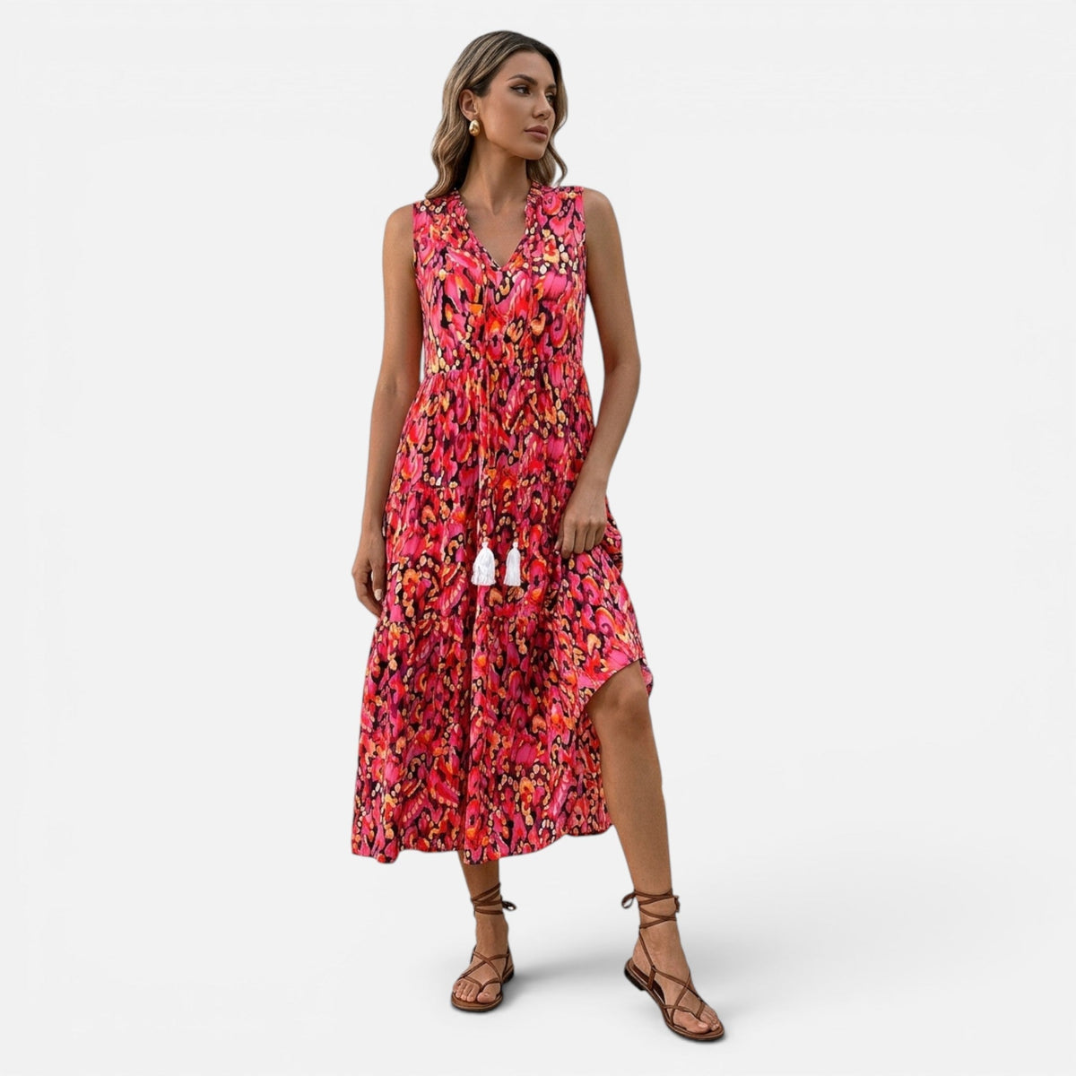 Montavero | Robe Femme Bohème Sans Manches – Imprimé à Pampilles