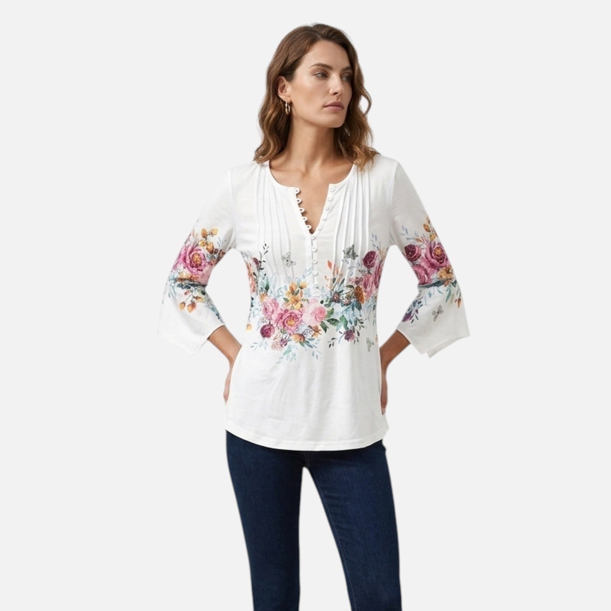 Montavero | Blouse Femme Col Cranté – Imprimé Floral Élégant