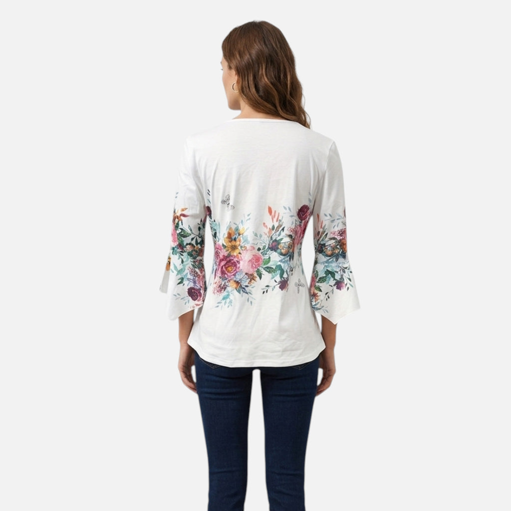 Montavero | Blouse Femme Col Cranté – Imprimé Floral Élégant