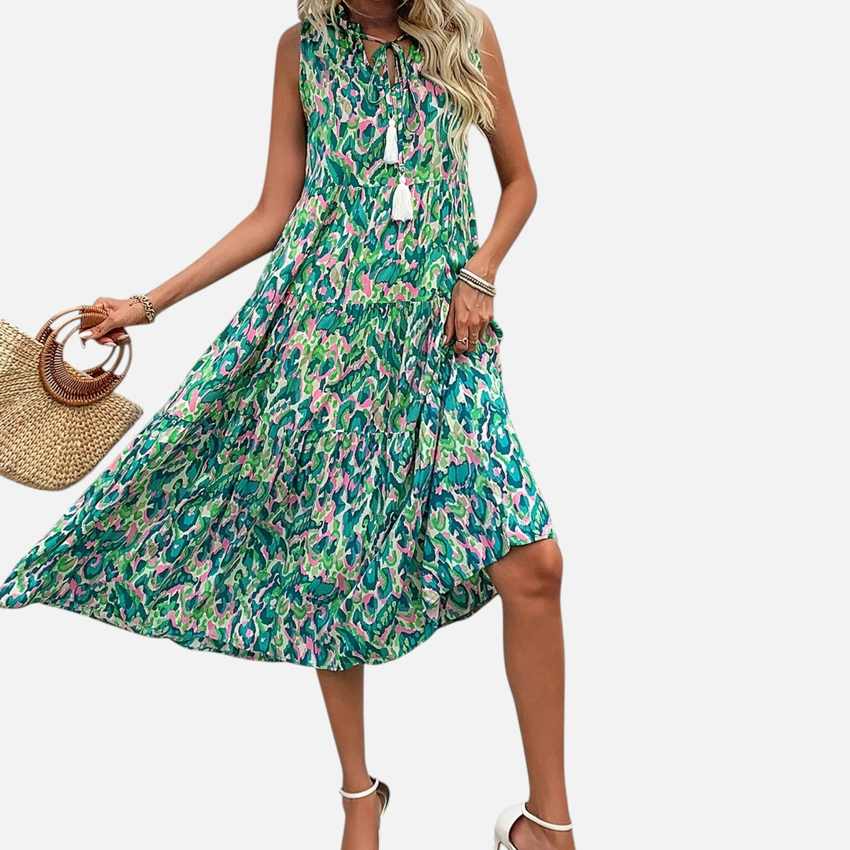 Montavero | Robe Femme Bohème Sans Manches – Imprimé à Pampilles