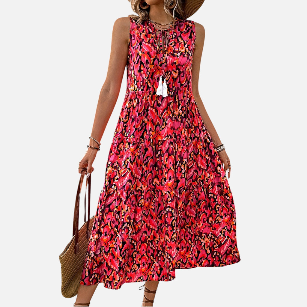 Montavero | Robe Femme Bohème Sans Manches – Imprimé à Pampilles