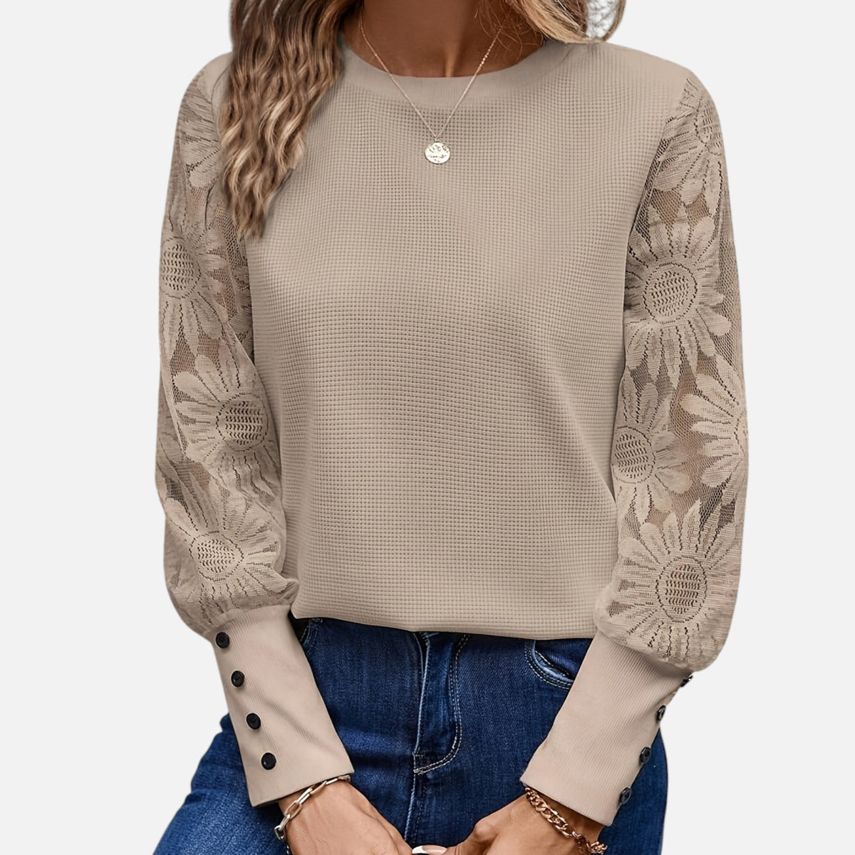 Montavero | Blouse Femme Printemps – Style Kaki Dentelle Raffinée