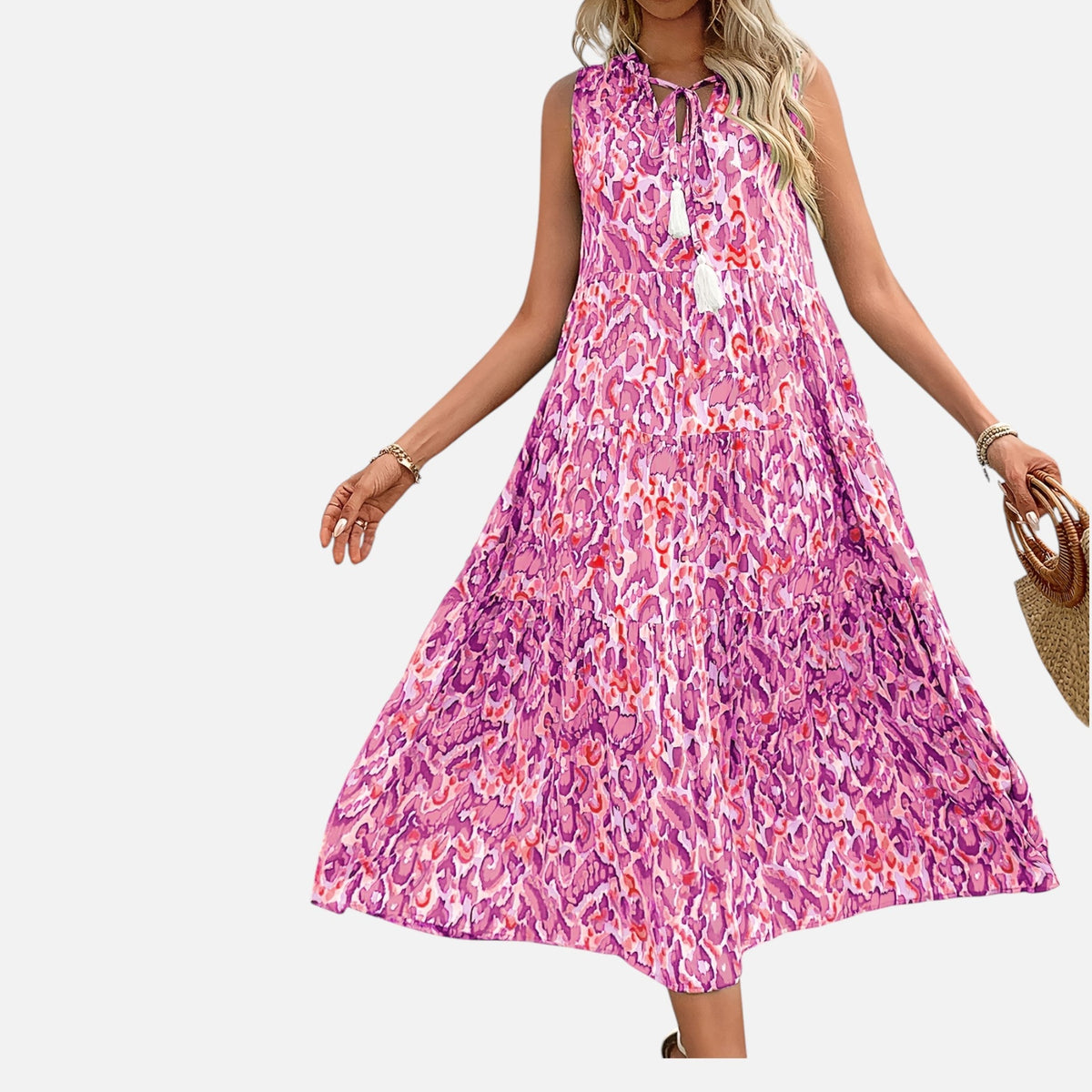 Montavero | Robe Femme Bohème Sans Manches – Imprimé à Pampilles