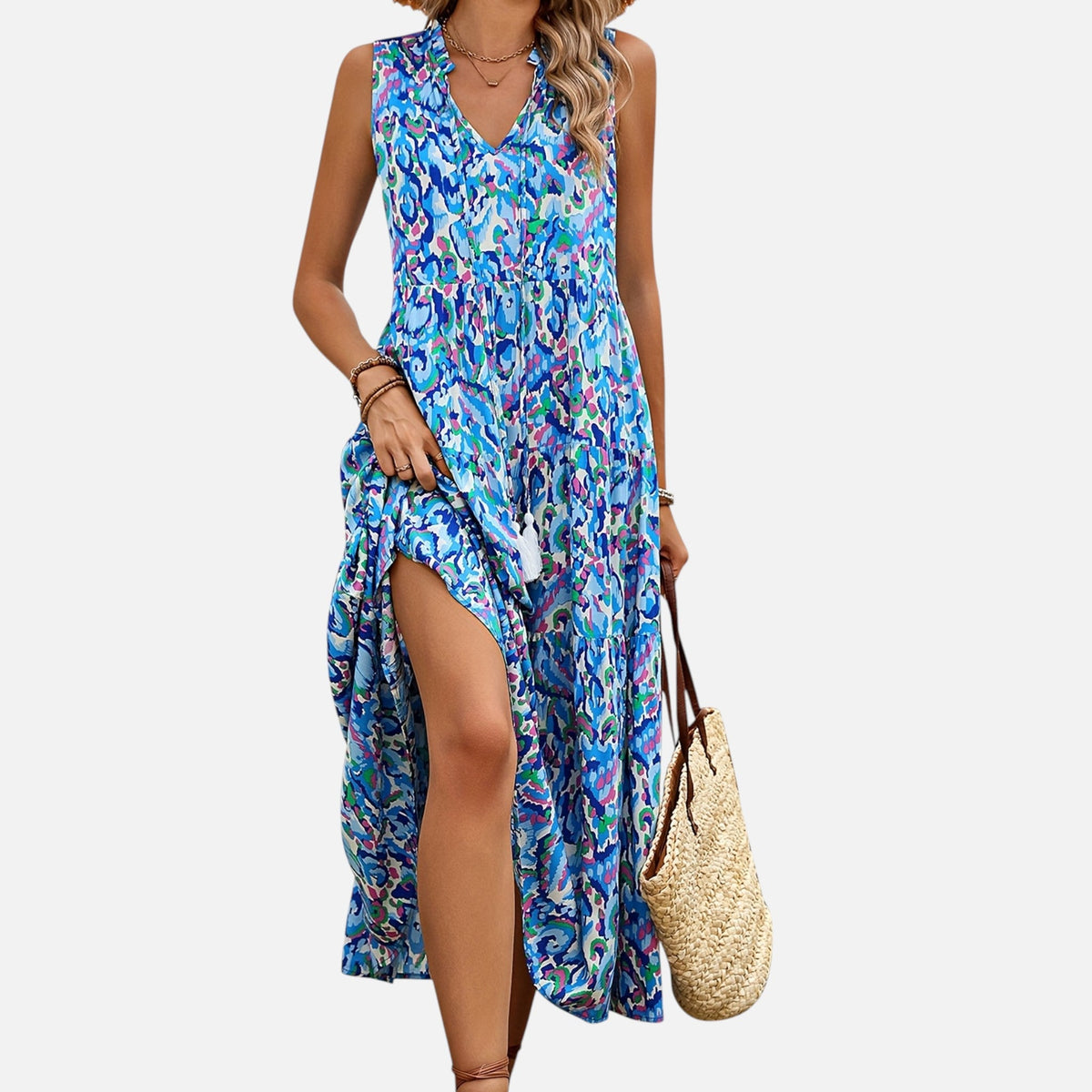 Montavero | Robe Femme Bohème Sans Manches – Imprimé à Pampilles