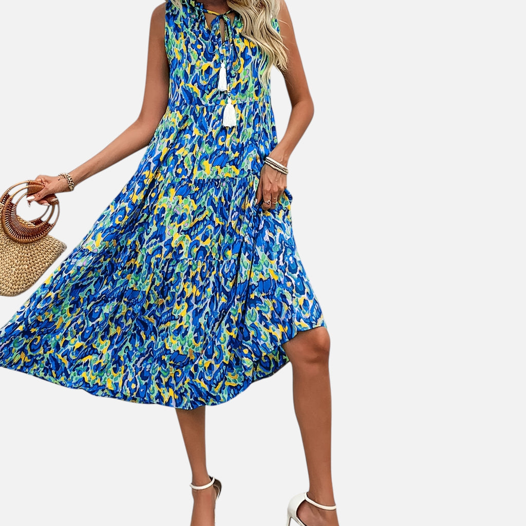 Montavero | Robe Femme Bohème Sans Manches – Imprimé à Pampilles