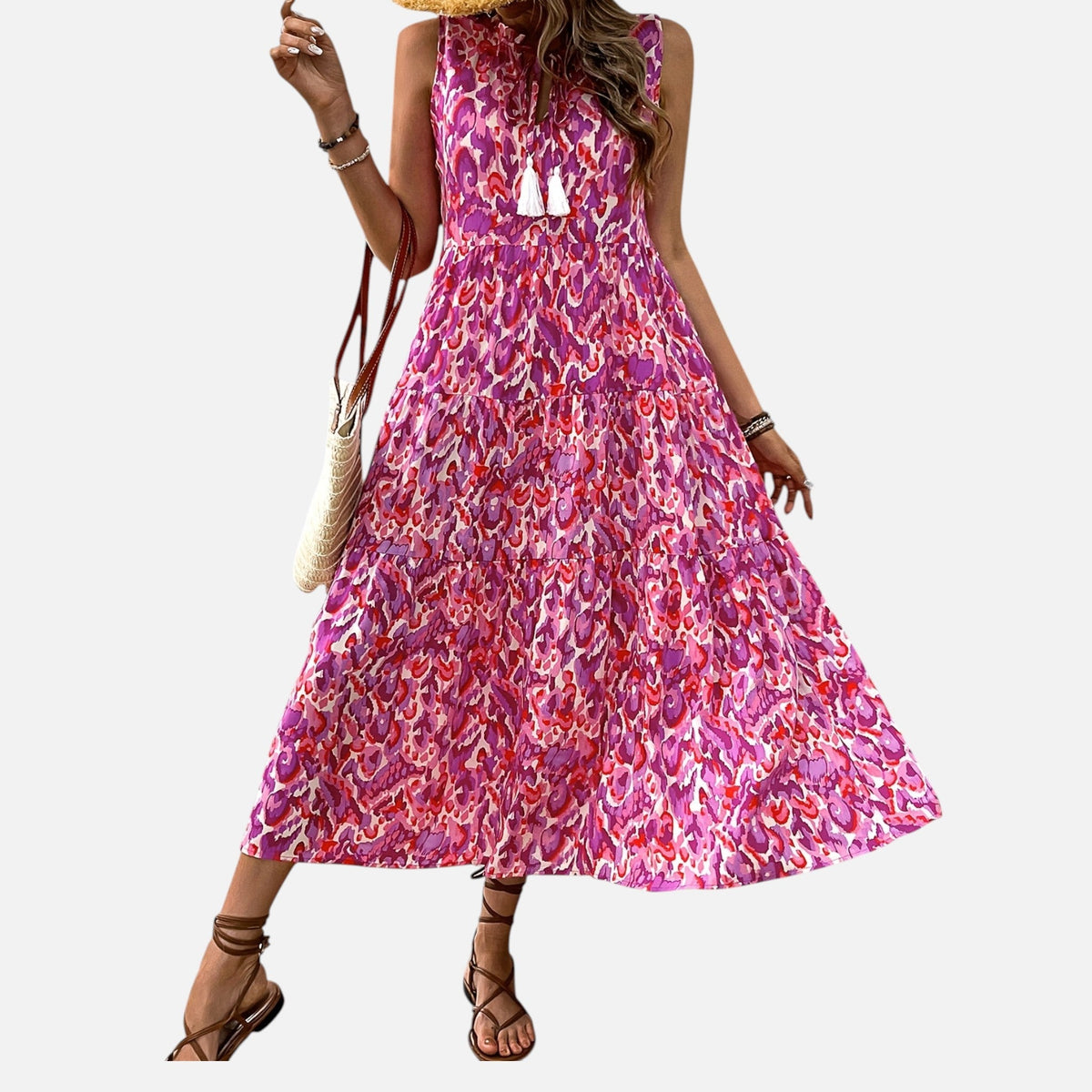 Montavero | Robe Femme Bohème Sans Manches – Imprimé à Pampilles